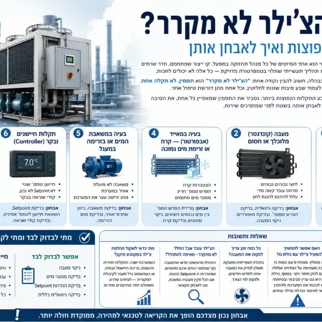 למה הצ'ילר לא מקרר? 7 תקלות נפוצות ואיך לאבחן אותן - מאמר של שחר הנדסת מיזוג
